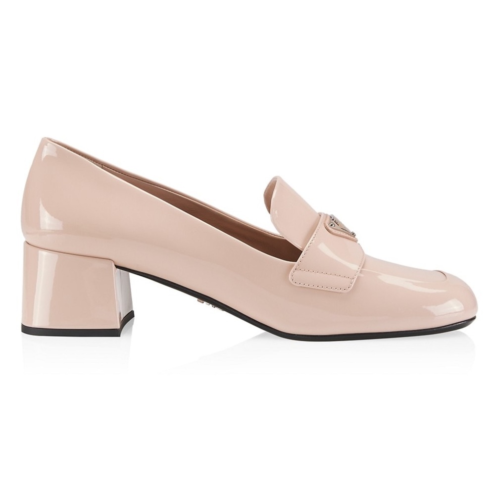 Prada Patent Leather Logo Loafers Beige Size 37